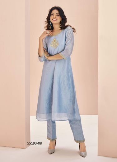 Light Blue Organza Handwork Party-Wear Outfit