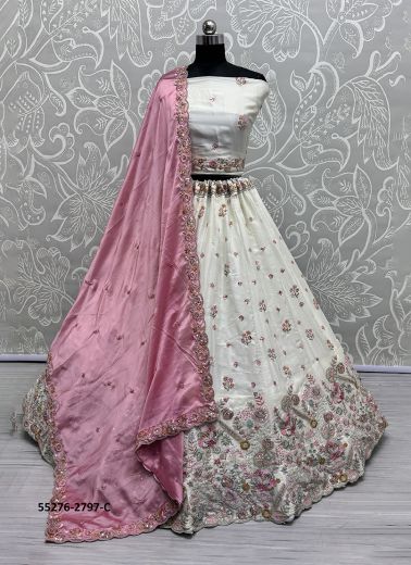 White Silk Handworked Wedding-Wear Bridal Lehenga Choli