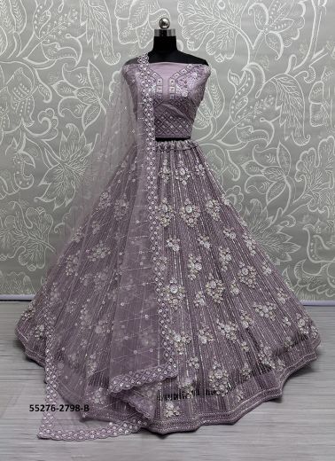 Lilac Net Handworked Wedding-Wear Bridal Lehenga Choli