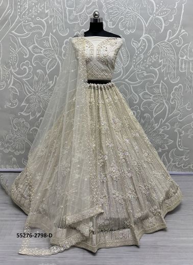 White Net Handworked Wedding-Wear Bridal Lehenga Choli