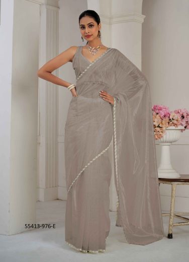 Gray Organza Stone-Work Party-Wear Beautiful Saree