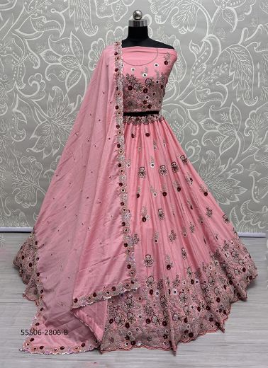 Pink Silk Handworked Wedding-Wear Bridal Lehenga Choli