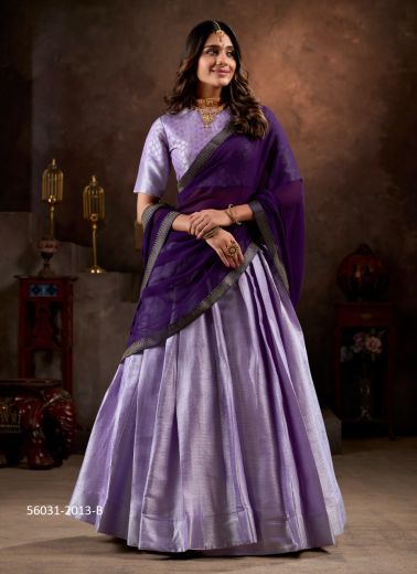 Lavender & Violet Jacquard Silk Woven Readymade Lehenga Choli For Traditional / Religious Occasions