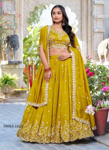 Mustard Yellow Embroidered Party-Wear Stylish Lehenga Choli