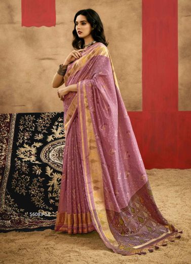 Mauve Woven Silk Handloom Saree For Traditional / Religious Occasions