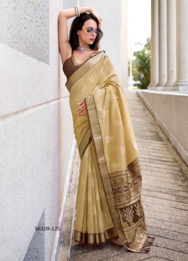 Burlywood Rayon Soft Silk Woven Office-Wear Saree