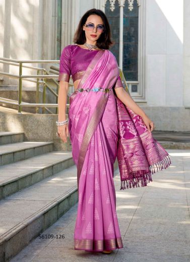 Dark Lilac Rayon Soft Silk Woven Office-Wear Saree