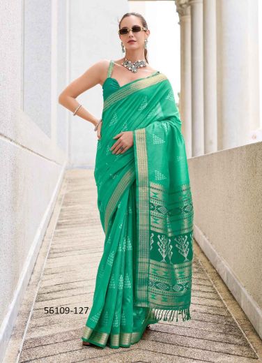 Aqua Green Lilac Rayon Soft Silk Woven Office-Wear Saree