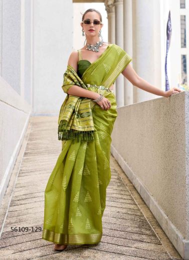 Olive Green Rayon Soft Silk Woven Office-Wear Saree