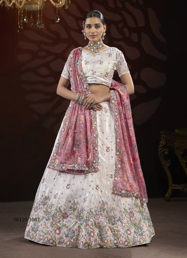 White Chinon Handworked Wedding-Wear Gliterring Lehenga Choli