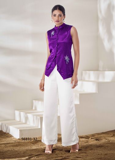 Violet Pure Gaji Silk Handworked Party-Wear Readymade Designer Top