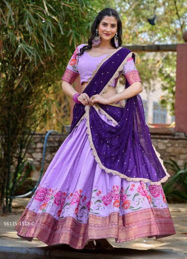 Lavender & Violet Cotton Silk Woven Wedding-Wear Traditional Lehenga Choli