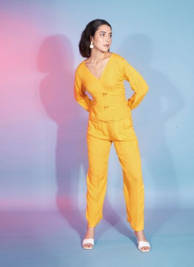 Yellow Viscose Rayon Weaving Party-Wear Readymade Co-Ord Set