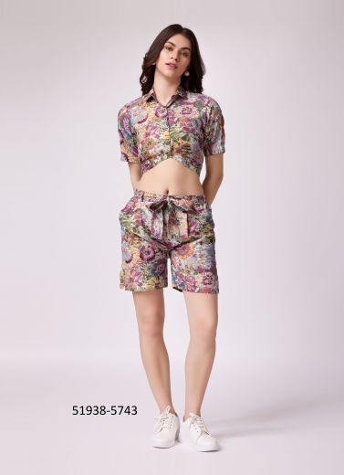 Multicolor Cotton Digitally Printed Beach-Wear Readymade Co-Ord Set