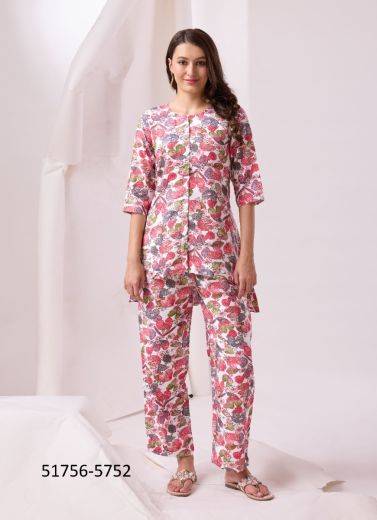 Pink Cotton Digitally Printed Resort-Wear Readymade Co-Ord Set