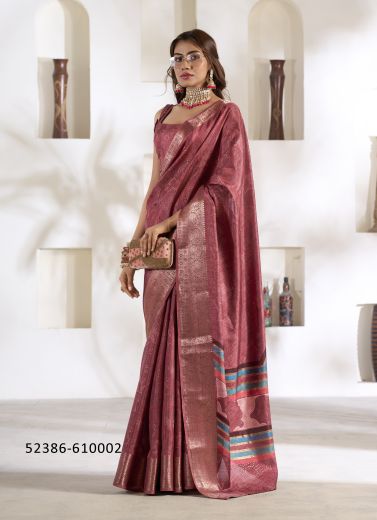 Mauve Woven Dola Silk Saree For Traditional / Religious Occasions