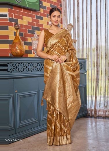 Copper Shimmer Soft Silk Woven Saree For Traditional / Religious Occasions