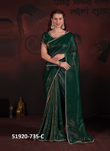 Bottle Green Crush Embroidered Festive-Wear Bollywood Saree