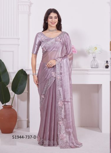 Mauve Burberry Organza Embroidered Party-Wear Boutique-Style Saree