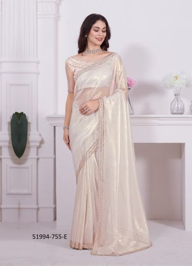 White Net Stone-Work Boutique-Style Saree For Traditional / Religious Occasions