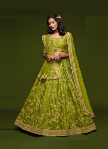 Olive Green Art Silk Lehenga Choli