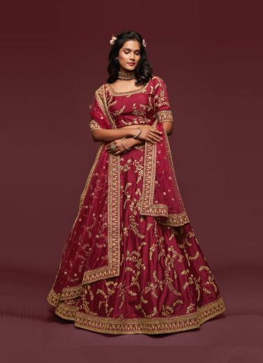 Burgundy Art Silk Lehenga Choli