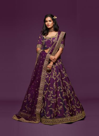 Purple Art Silk Lehenga Choli