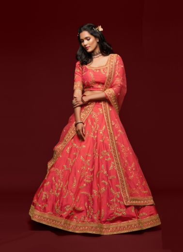 Red Art Silk Lehenga Choli