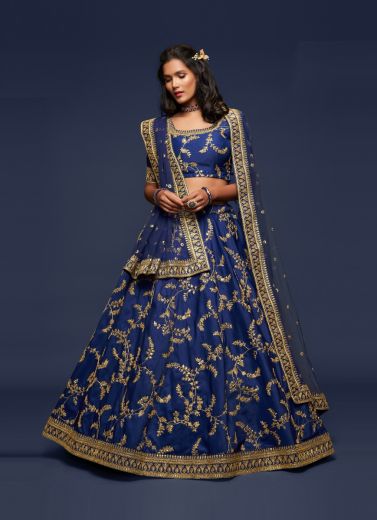 Blue Art Silk Lehenga Choli