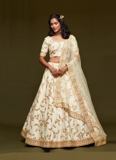 White Art Silk Lehenga Choli