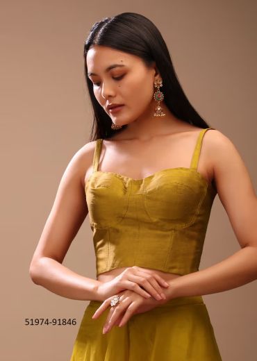 Yellow Raw Silk Sleeveless Readymade Corset Blouse