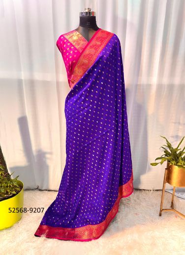 Violet & Magenta Woven Paithani Soft Silk Saree For Traditional / Religious Occasions