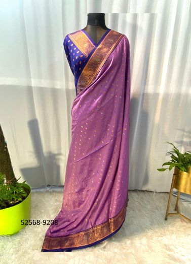 Mauve & Violet Woven Paithani Soft Silk Saree For Traditional / Religious Occasions