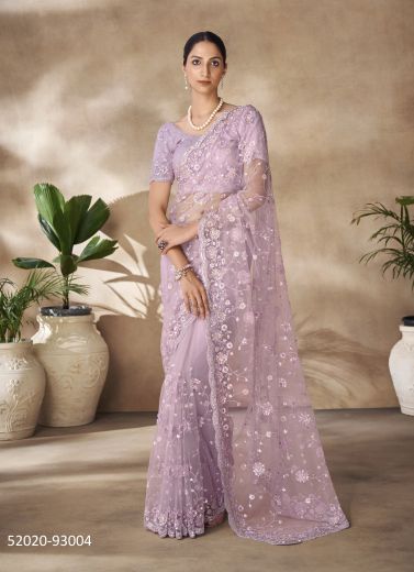 Lilac Net Sequins-Work Party-Wear Boutique-Style Saree
