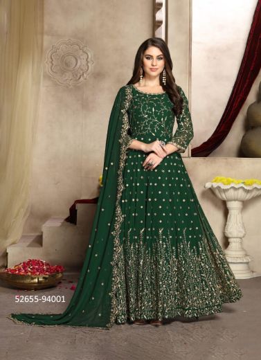 Green Georgette Embroidered Floor-Length Readymade Salwar Kameez