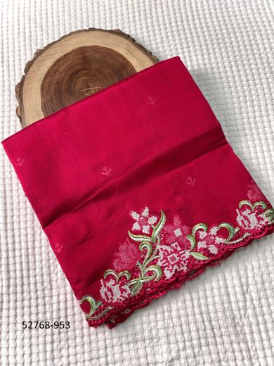 Crimson Red Tusser Silk Embroidery & Thread-Work Party-Wear Saree