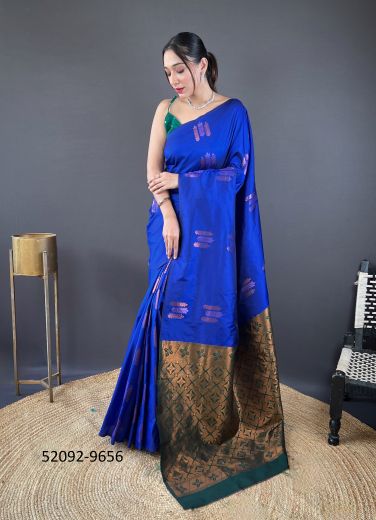 Indigo Blue Silk Woven Jari Silk Saree For Traditional / Religious Occasions