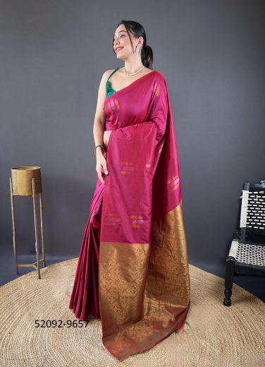 Wine Red Silk Woven Jari Silk Saree For Traditional / Religious Occasions