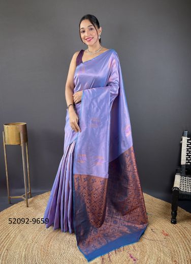 Lavender Silk Woven Jari Silk Saree For Traditional / Religious Occasions