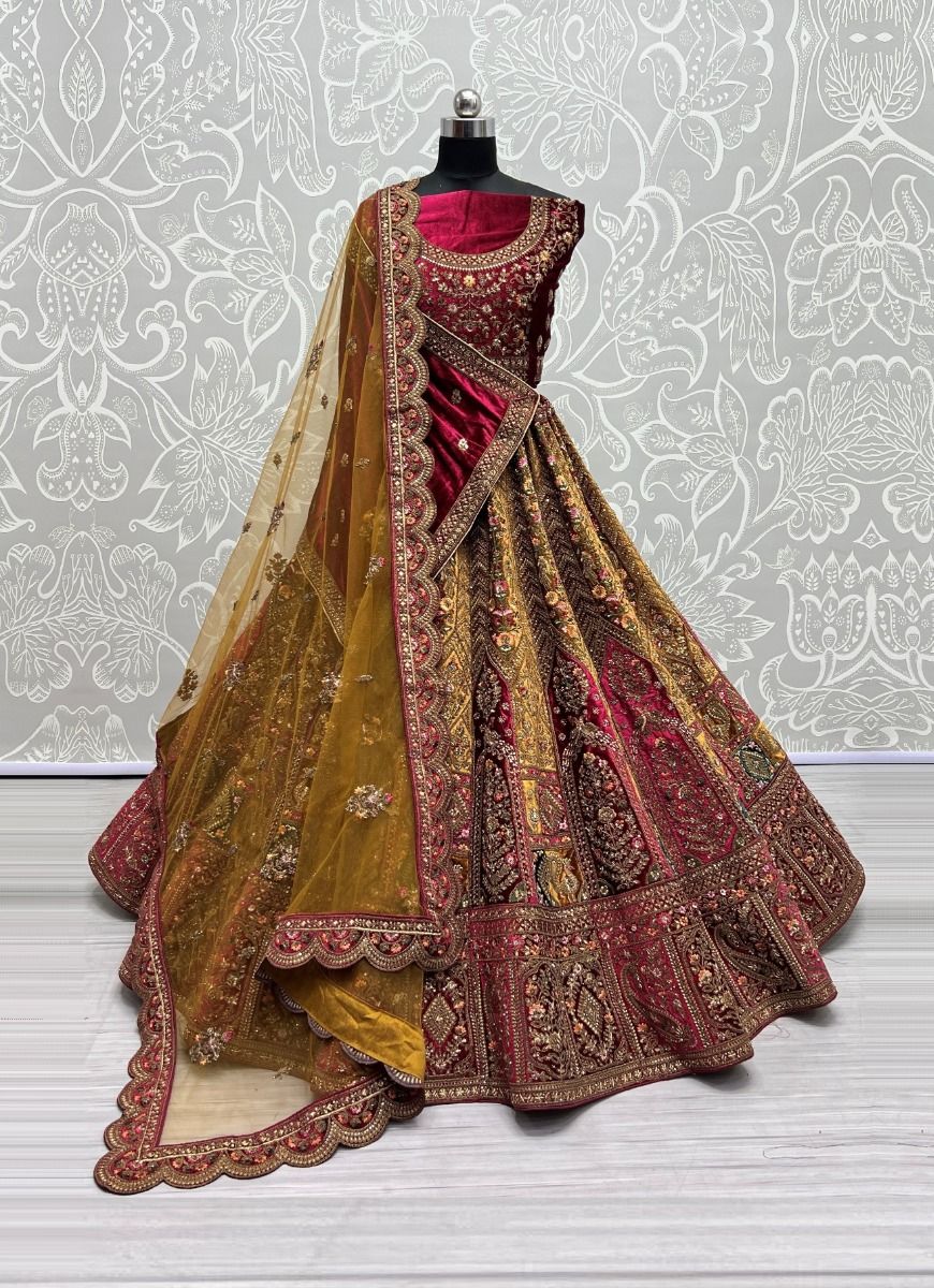 Embellished Red Golden Lehenga Bridal Dress for Barat Wear – Nameera by  Farooq
