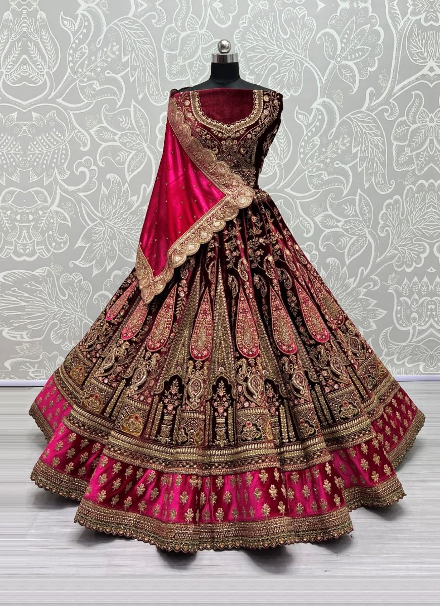 Beautiful dark maroon color Bridal Lehenga choli with Aari Zardozi Dabka  Work. | Bridal lehenga red, Indian bride outfits, Bridal lehenga collection