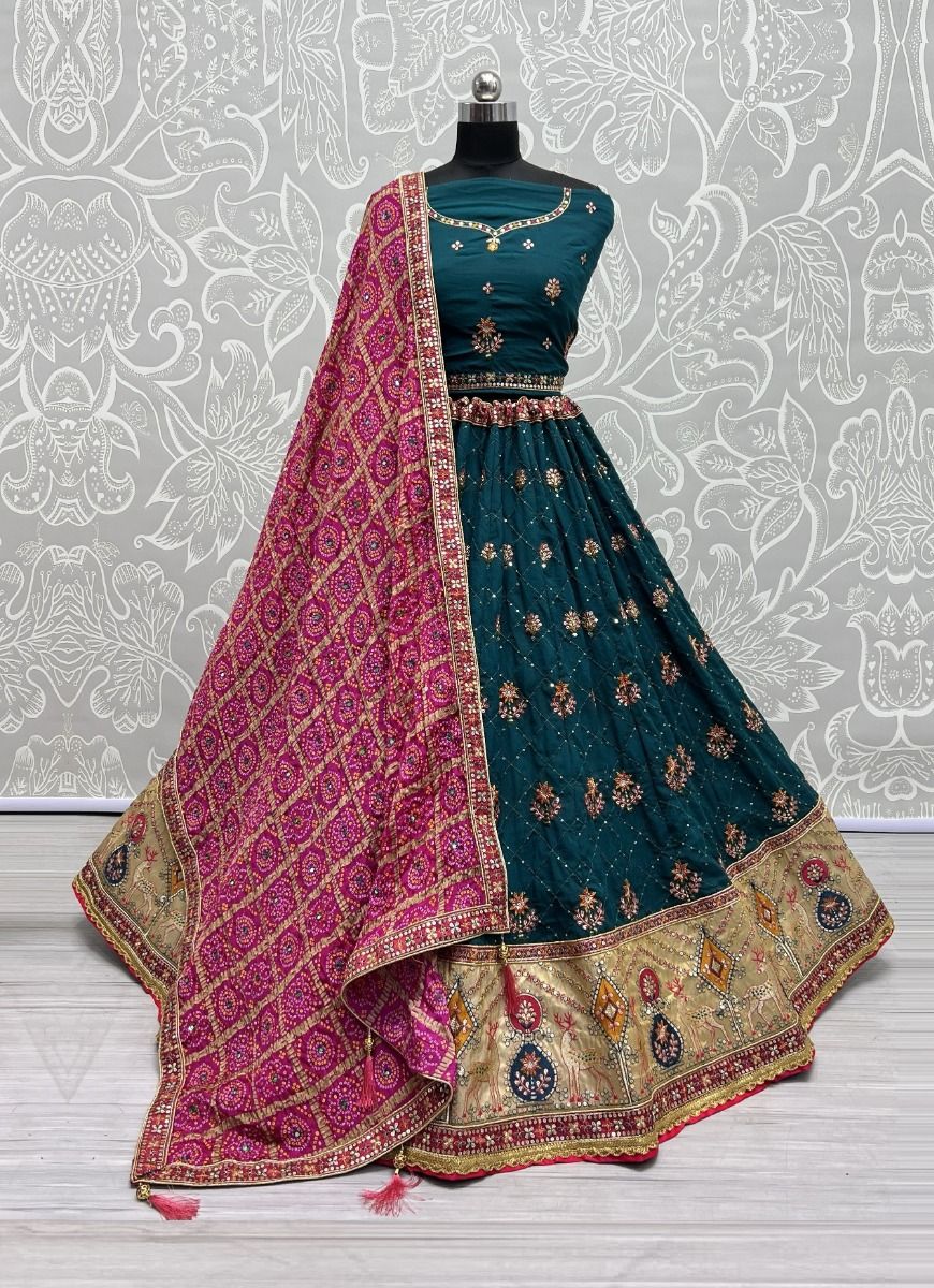 Pure Silk Bridal Bandhani Lehenga Choli Online For Wedding USA UK – Sunasa