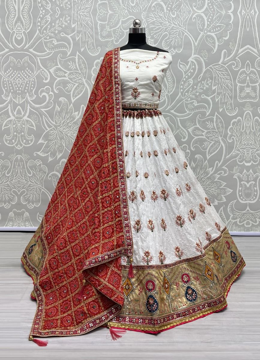 Radiant Red Net Embroidered Lehenga Choli with Dupatta Online -Inddus.in.
