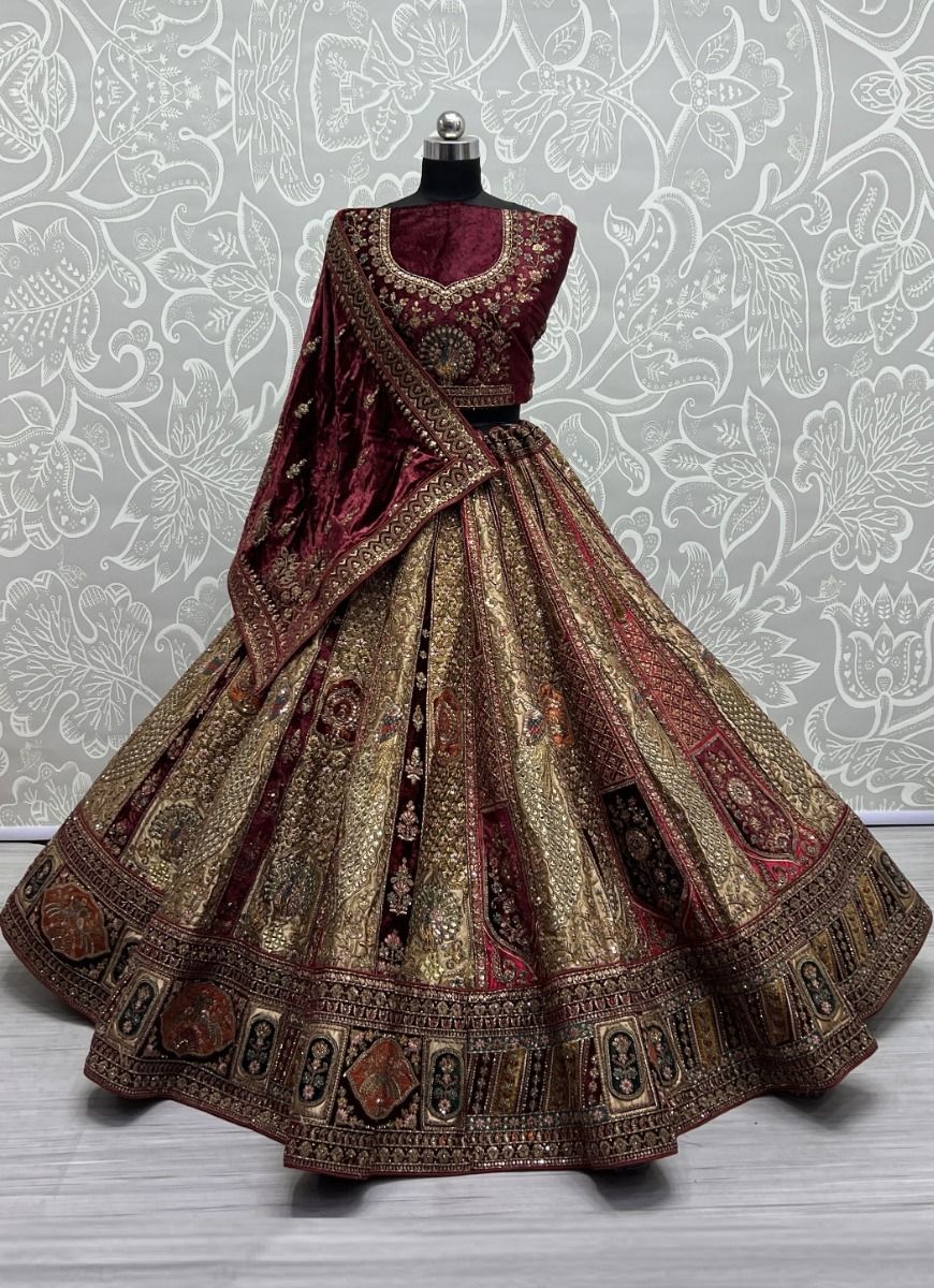 Wine Embroidery Lehenga Set | Lehenga, Indian fashion dresses, Lehenga skirt