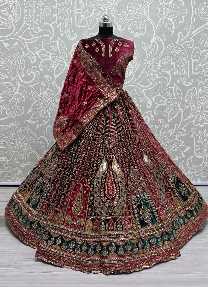 Bridal lehenga choli - Finished a maroon handmade bridal lehenga On velvet  Weddings 2021 Handmade (customisable) and made to order bridal lehenga Dm  or whatsapp for queries +91-8009859725 Call +91-8299624076 | Facebook